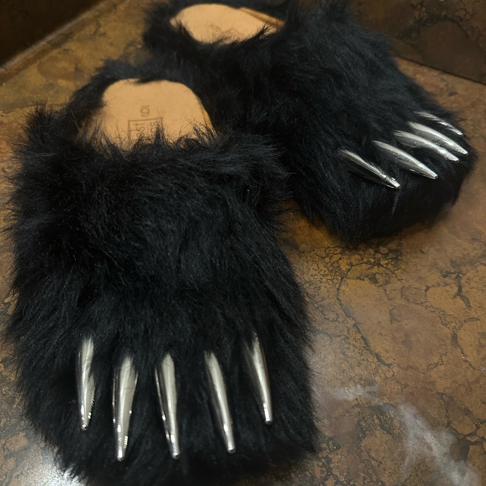 Black Furry Claw Slippers